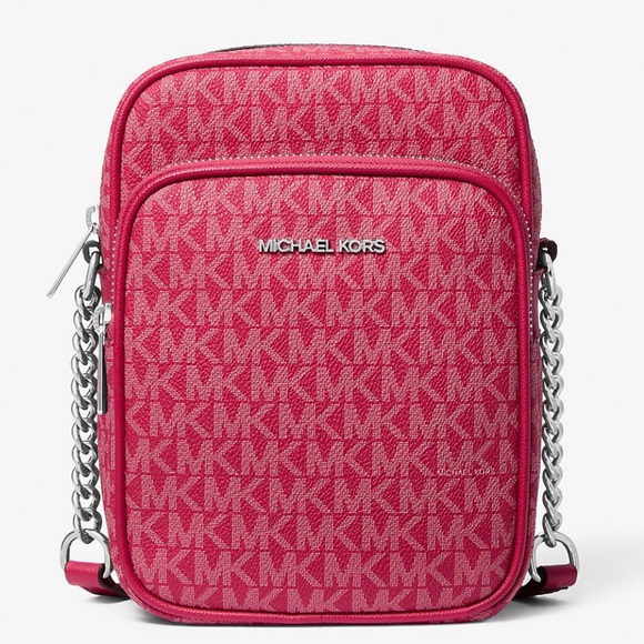 Michael Kors Jet Set Travel Medium Signature Logo Crossbody Bag Dark Raspberry - Picture 1 of 10